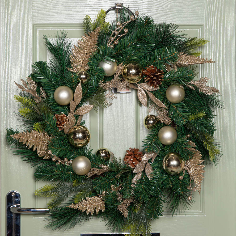 Samuel Alexander Christmas Wreath with Gold Baubles Pinecones and Glitter Berries 60cm Image 2