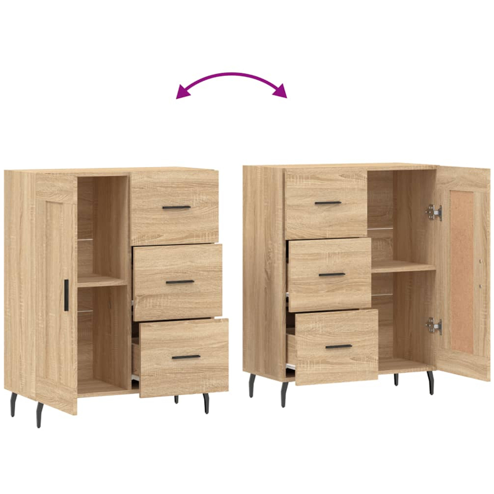 vidaXL Single Door 3 Drawer Sonoma Oak Sideboard with Metal Legs Image 9