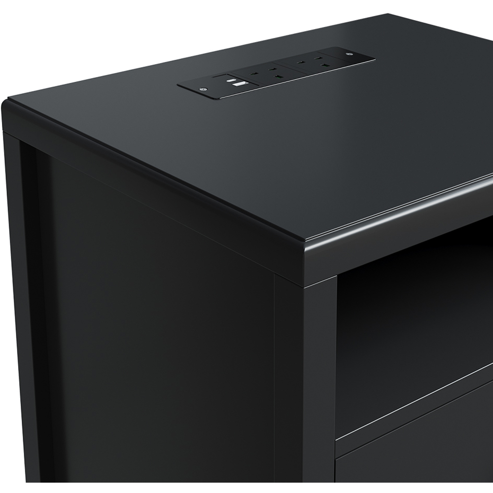Living and Home 2 Drawer Single Shelf Black Modern Bedside Table with Power Strip Set of 2 Image 3
