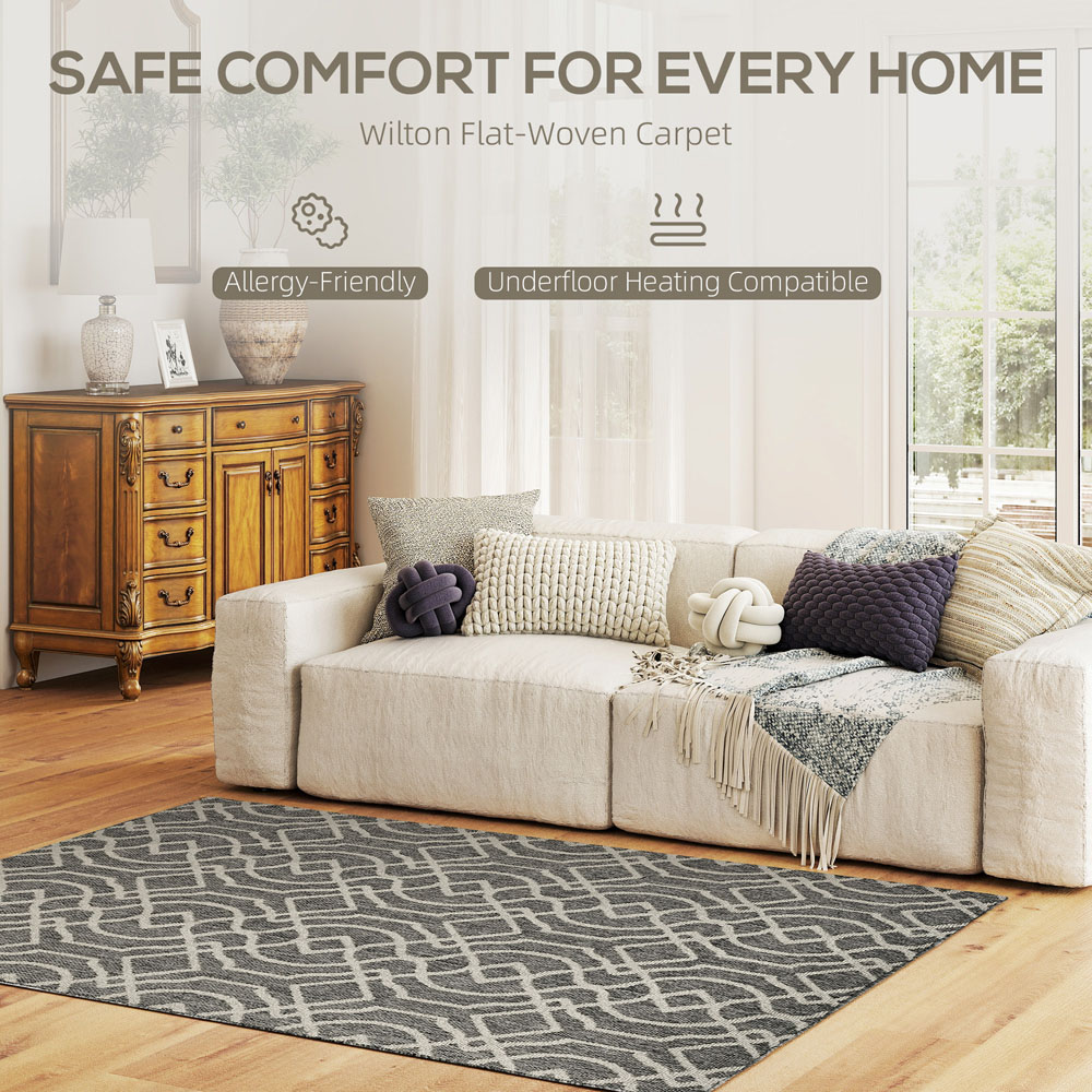 HOMCOM Grey Geometric Pattern Allergy Friendly Rug 170 x 120cm Image 8