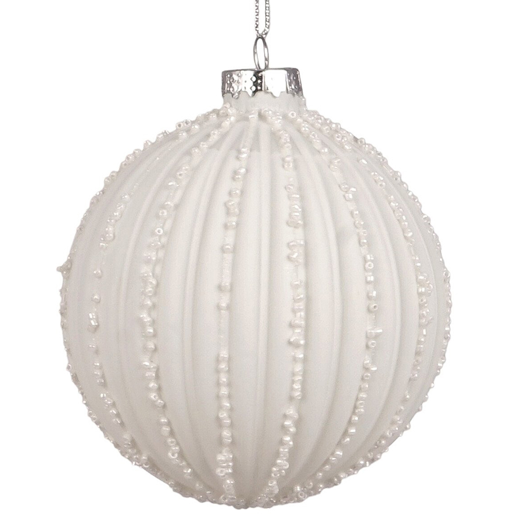 Matte White Beaded Bauble - White Image