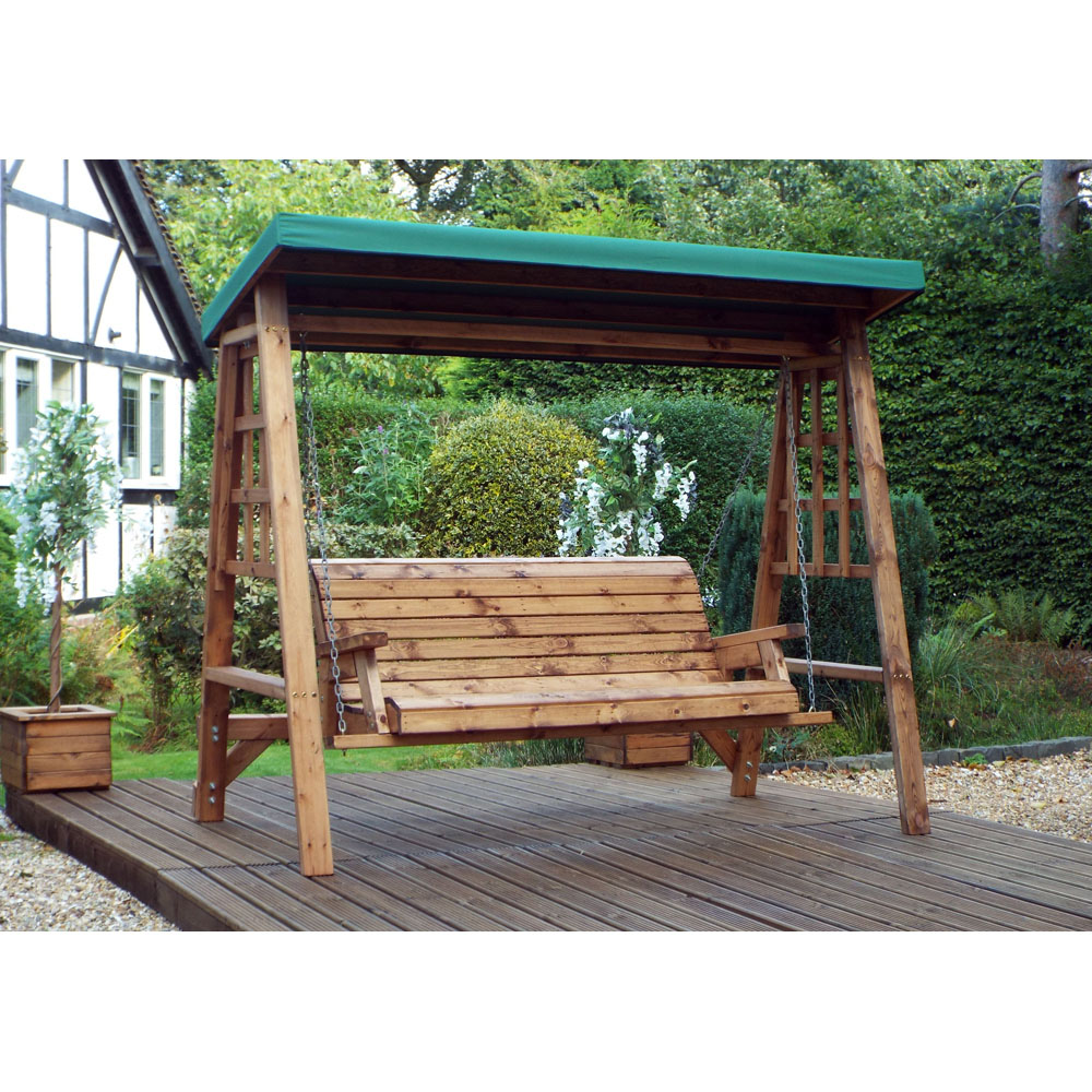 Charles Taylor Dorset 3 Seater Swing with Green Cushions and Roof Cover Image 3