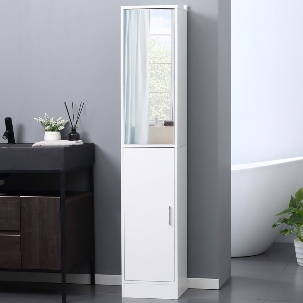 Kleankin White 2 Door Mirrored Tall Floor Cabinet Image 1