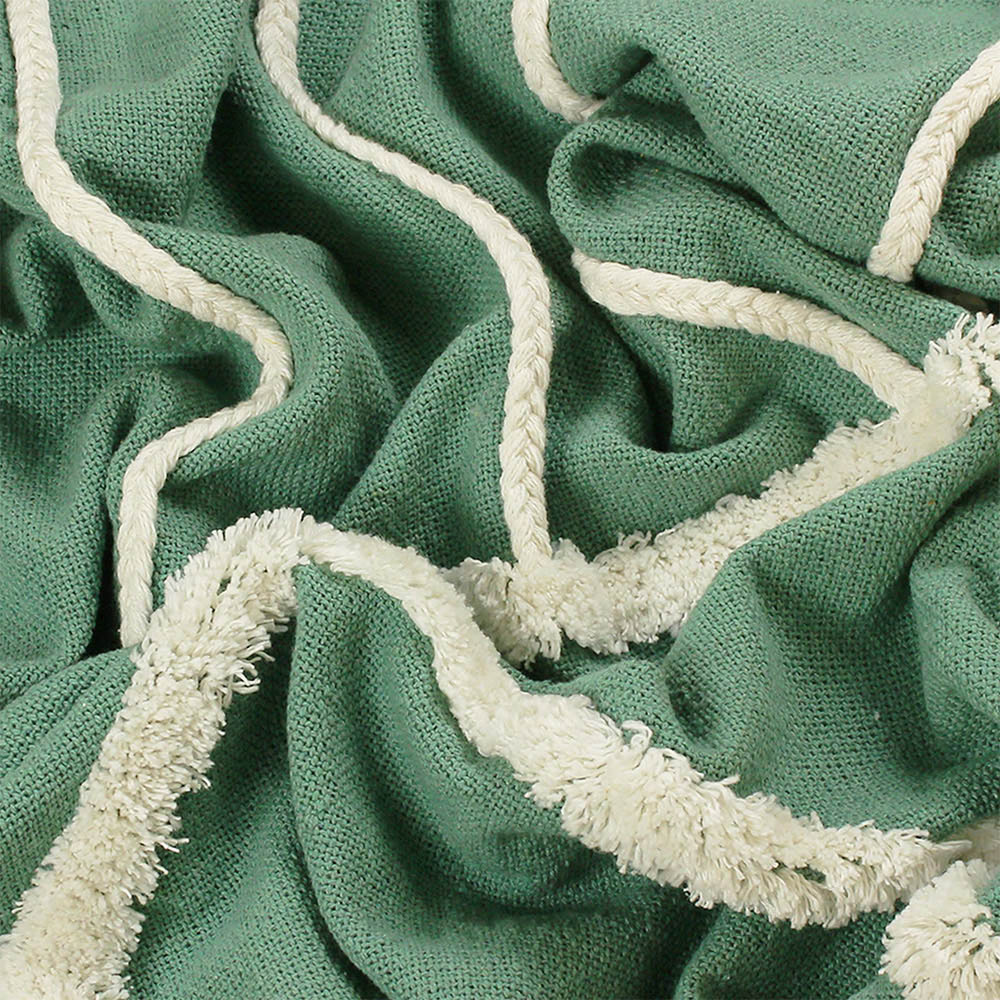 furn. Rainbow Sage Green Tuft Tasselled Throw 130 x 150cm Image 3