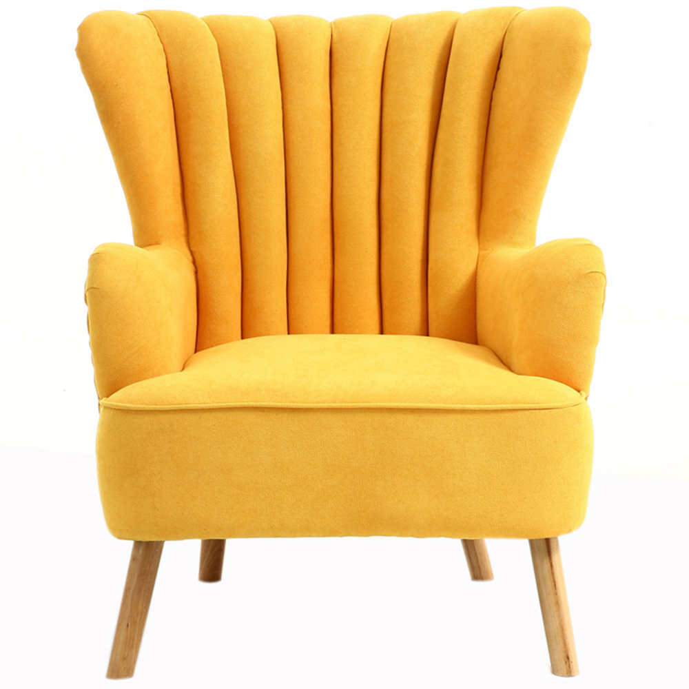 Living and Home Yellow Faux Wool Upholstered Armchair with Footstool Image 5
