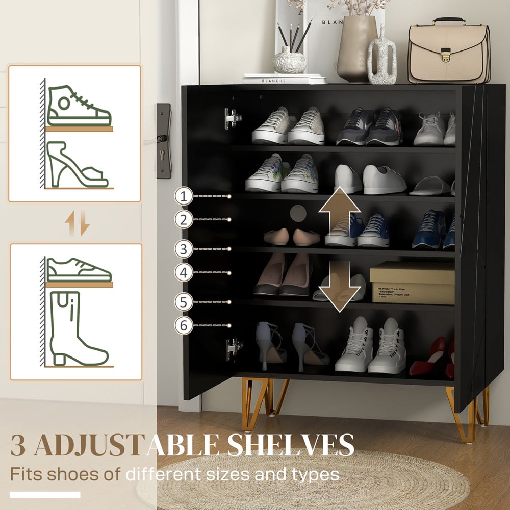 HOMCOM 2 Door Black Shoe Soft Close Storage Cabinet Image 4