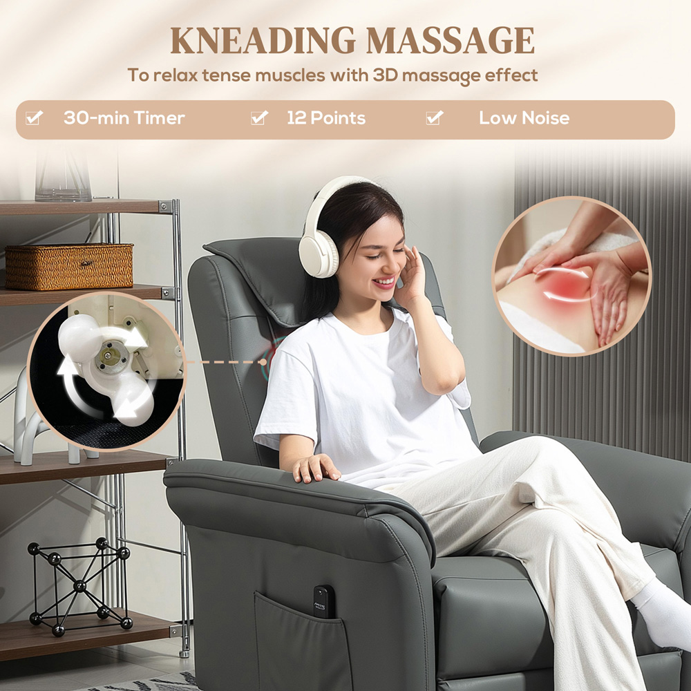 HOMCOM Grey Leather 3D Kneading Massage Recliner Armchair with Headrest Image 5