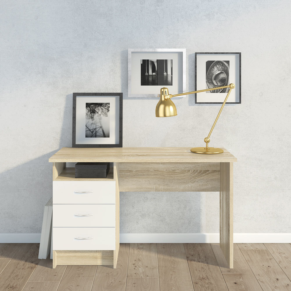 Florence Function Plus 3 Drawer Desk White and Oak Image 5