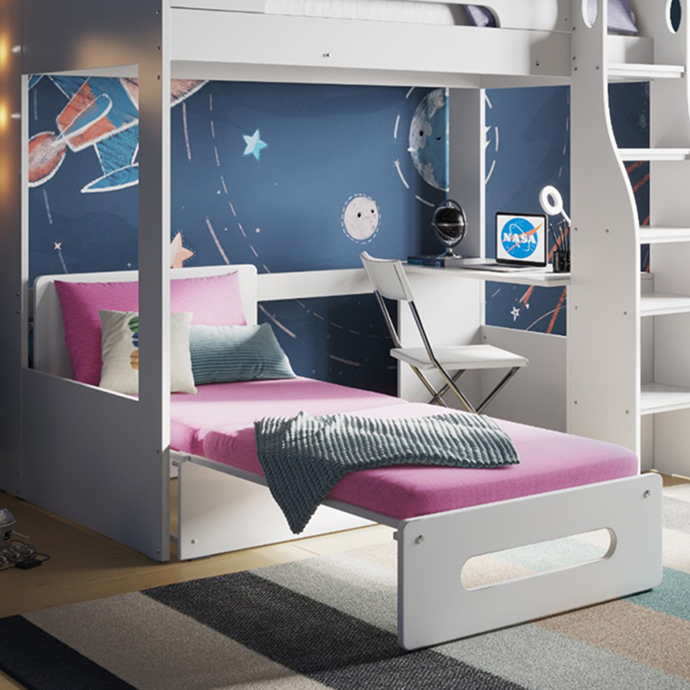 Flair Cosmic White Wooden High Sleeper with Hot Pink Futon Image 2