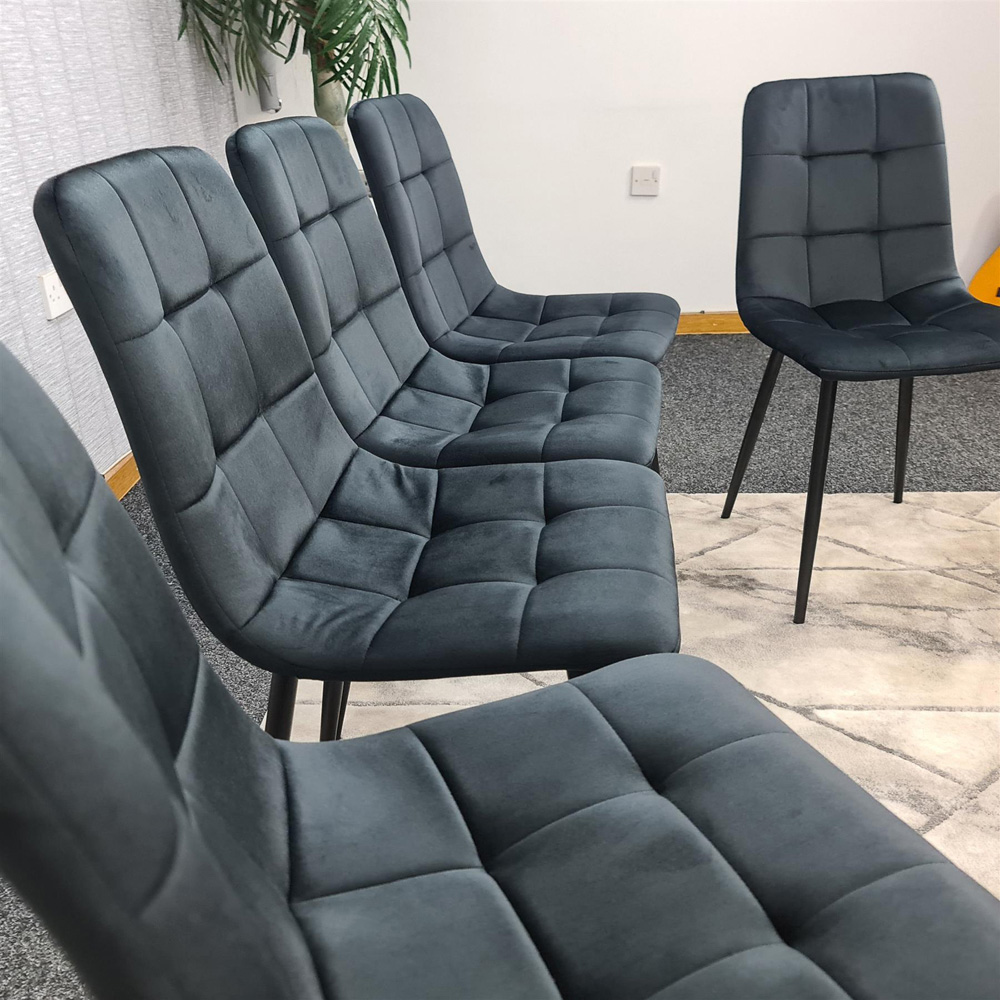 Kosy Koala 6 Seater Velvet Marble Effect Dining Set Black Image 3