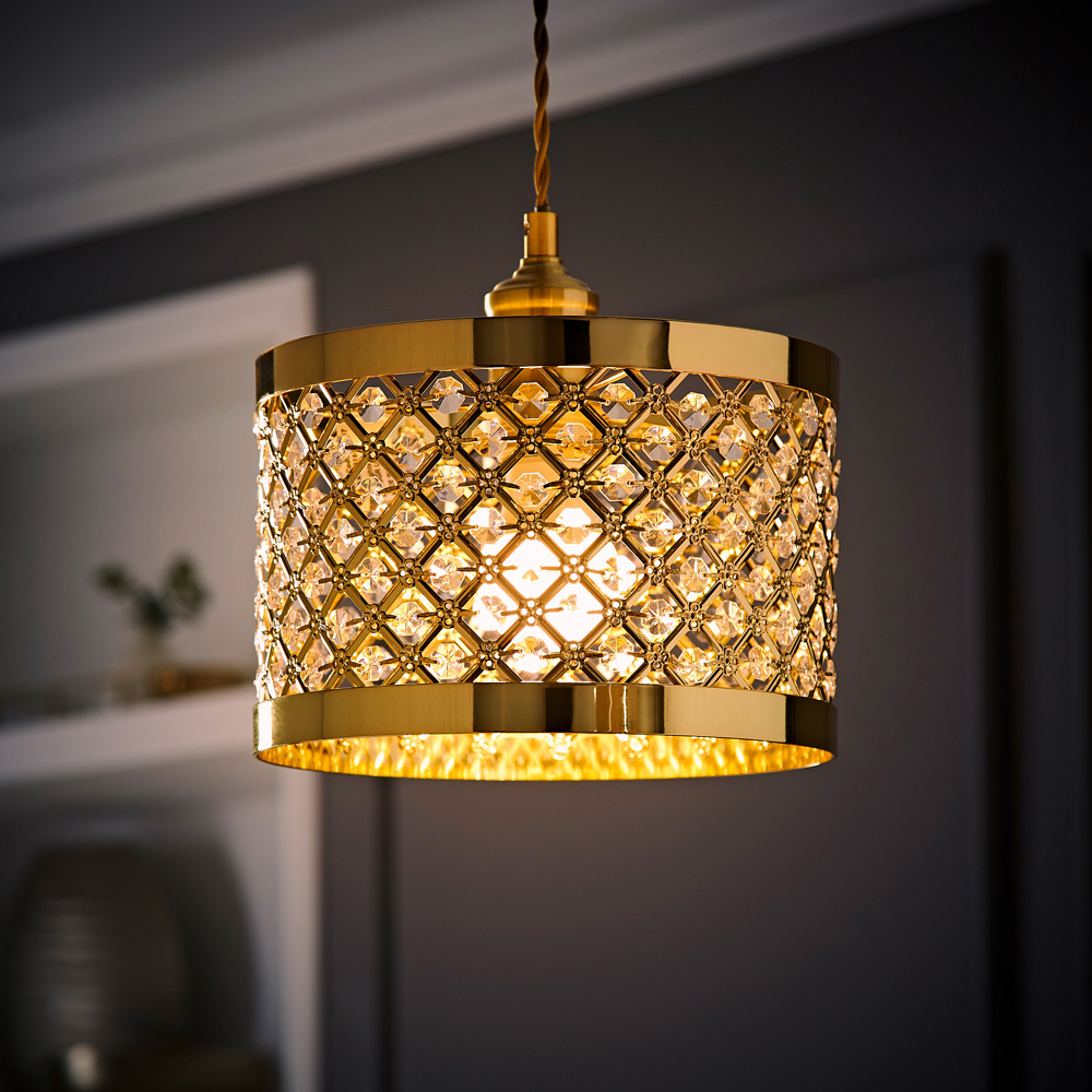 ValueLights Hadley Gold Jewel Drum Lamp Shade Image 2