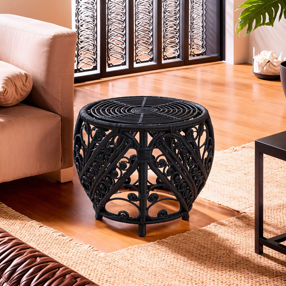Premier Housewares Mataram Black Natural Rattan Side Table Image 4