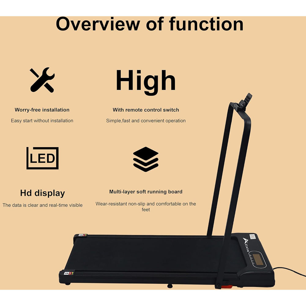 Alivio Black Portable Treadmill with LED Display and Anti-Slip Belt Image 6