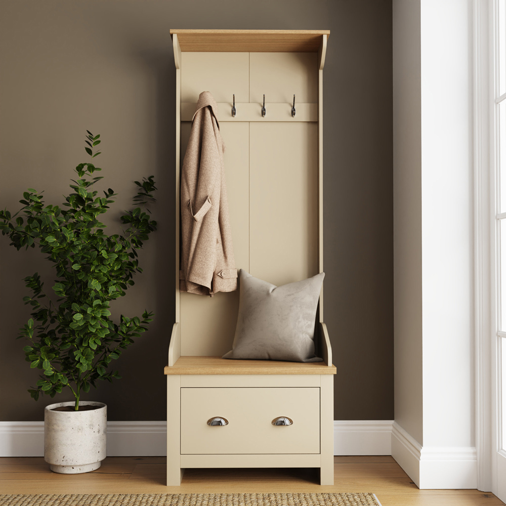 GFW Lancaster Single Drawer Cream Hallway Storage Unit with Hooks Image 3