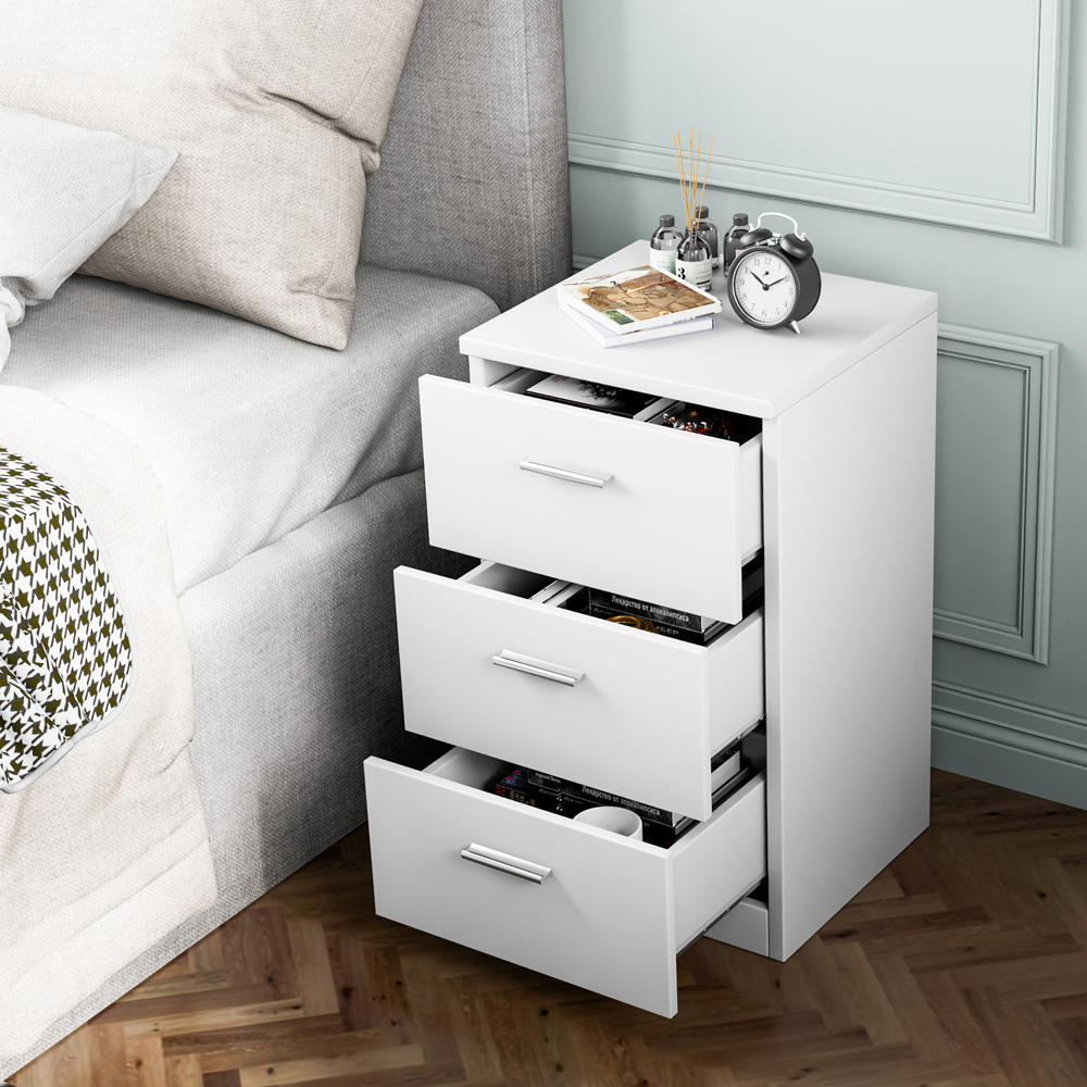 Costway 3 Drawer White Bedside Table Image 4