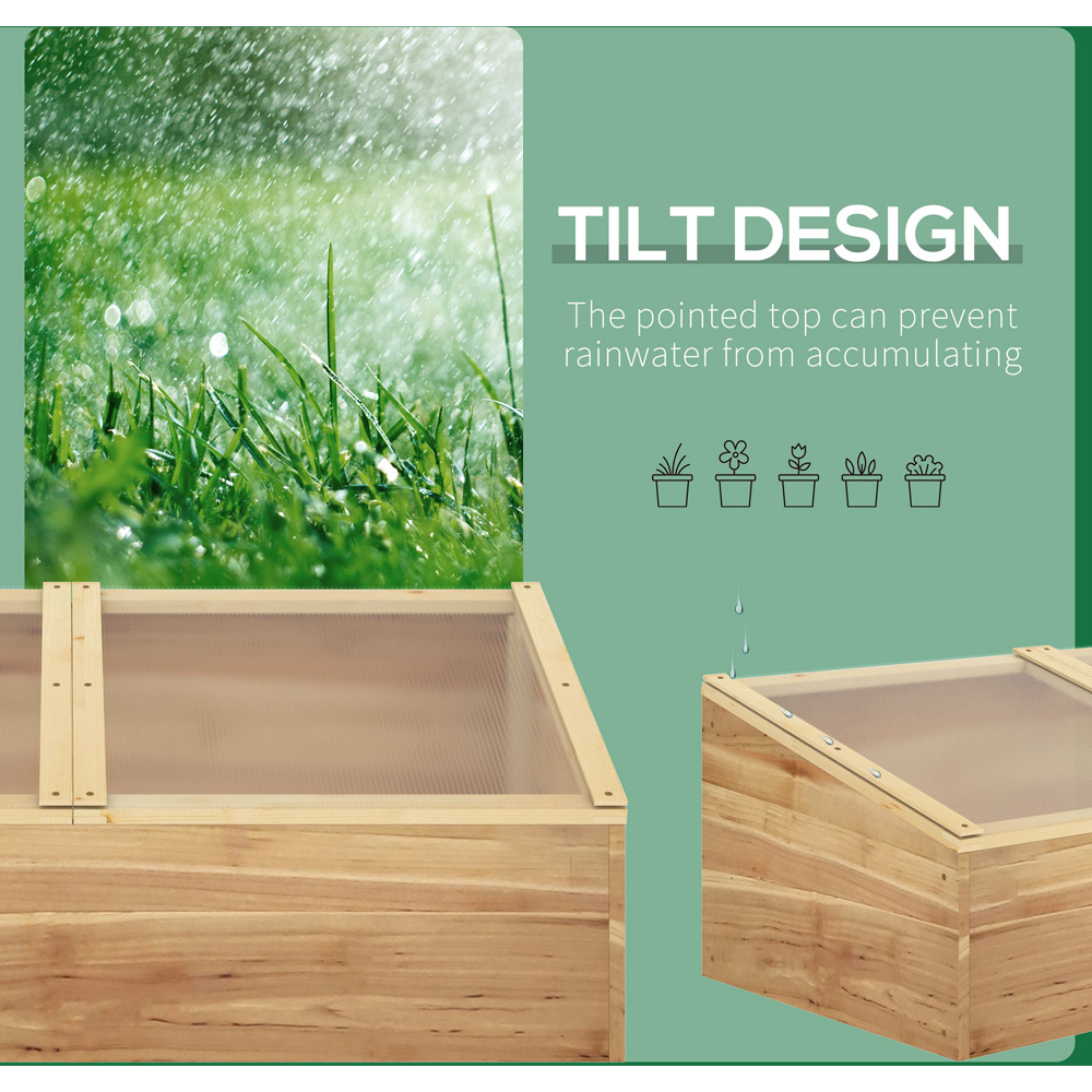 Outsunny Natural Wooden Polycarbonate 3.2 x 1.6ft Cold Frame with Top Cover Image 5