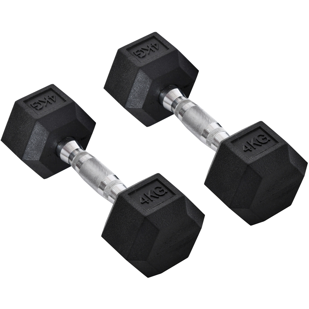 HOMCOM Black Hexagonal Rubber Dumbbell Set 4kg 2 Pack Image 1