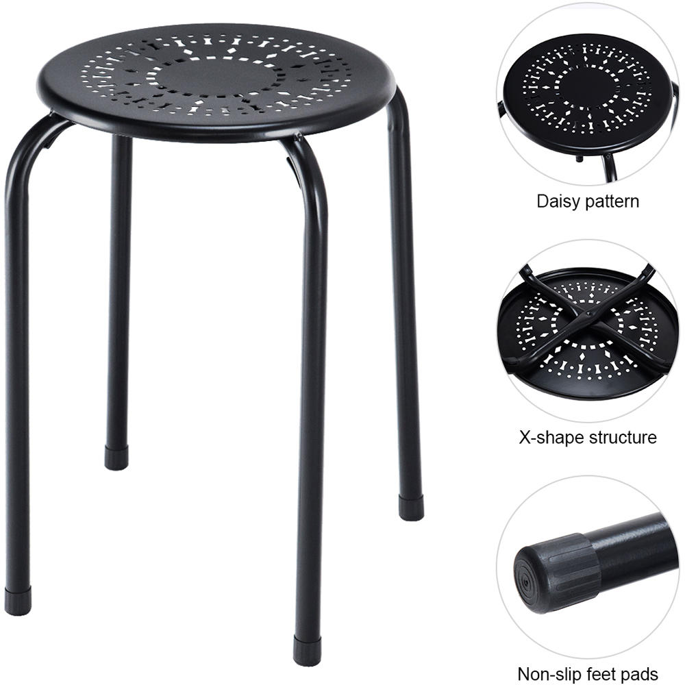 Costway Black Set of 6 Round Metal Stool Image 4