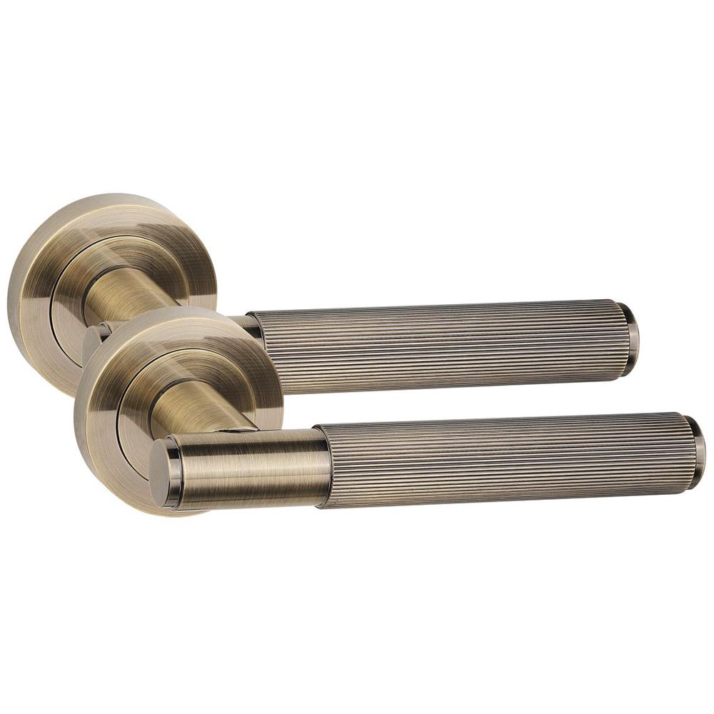 Golden Grace Antique Brass Straight T-Bar Linear Euro Lock Door Handle Set 70mm Image 3
