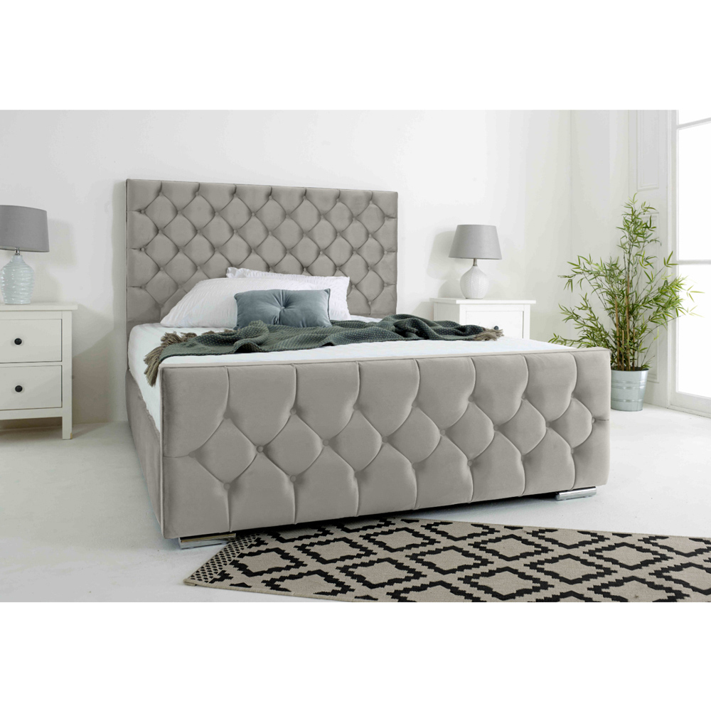 Eleganza Maya Super King Size Silver Plush Velvet Bed Frame with Chesterfield Headboard Image 3
