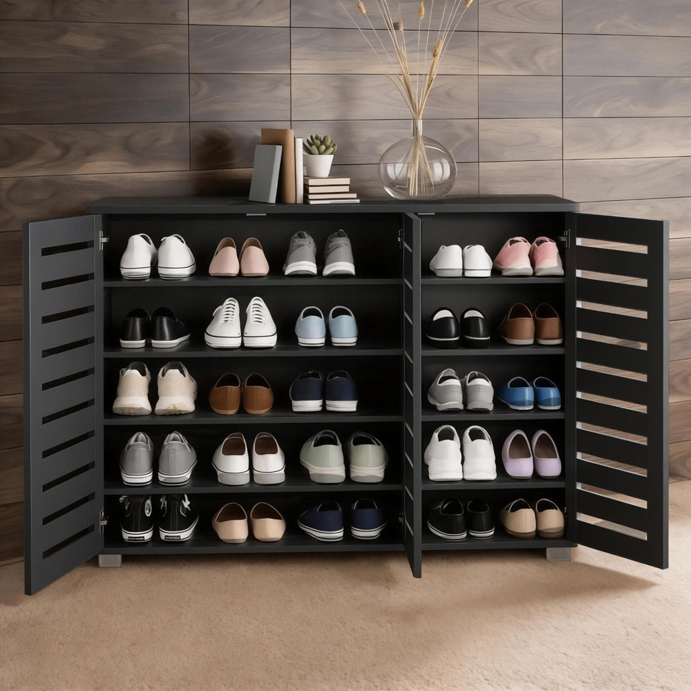Home Source Oslo 3 Door Black Shoe Cabinet Image 3