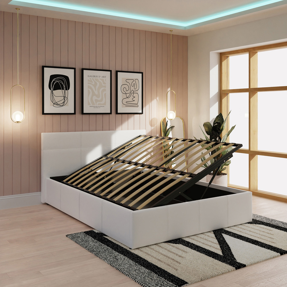 GFW King Size White Faux Leather Side Lift Ottoman Bed with Bonnell Mattress Image 9