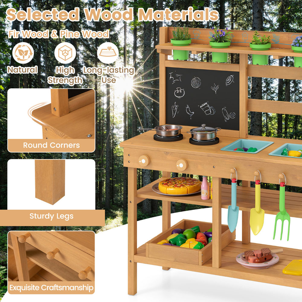 Costway Natural Kids Mud Pretend Kitchen Play Set Image 6
