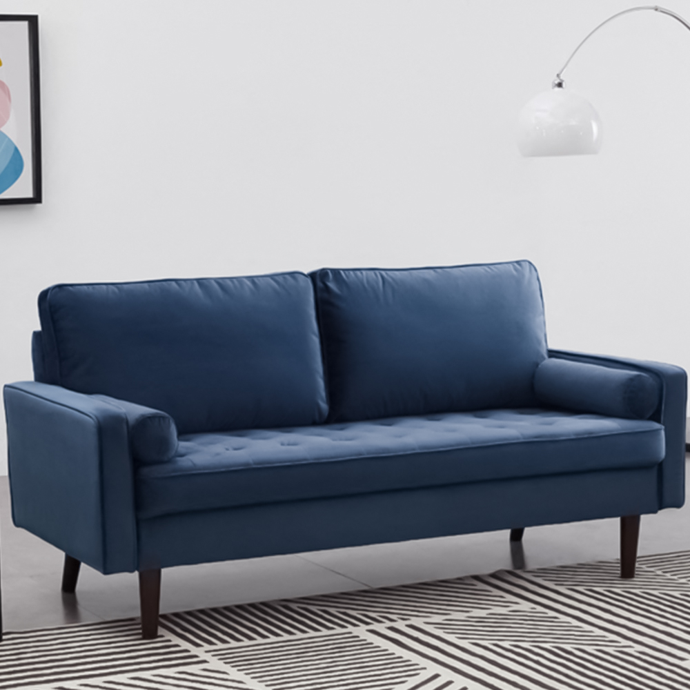 Home Detail Scott 3 Seater Blue Velvet Sofa Image 1