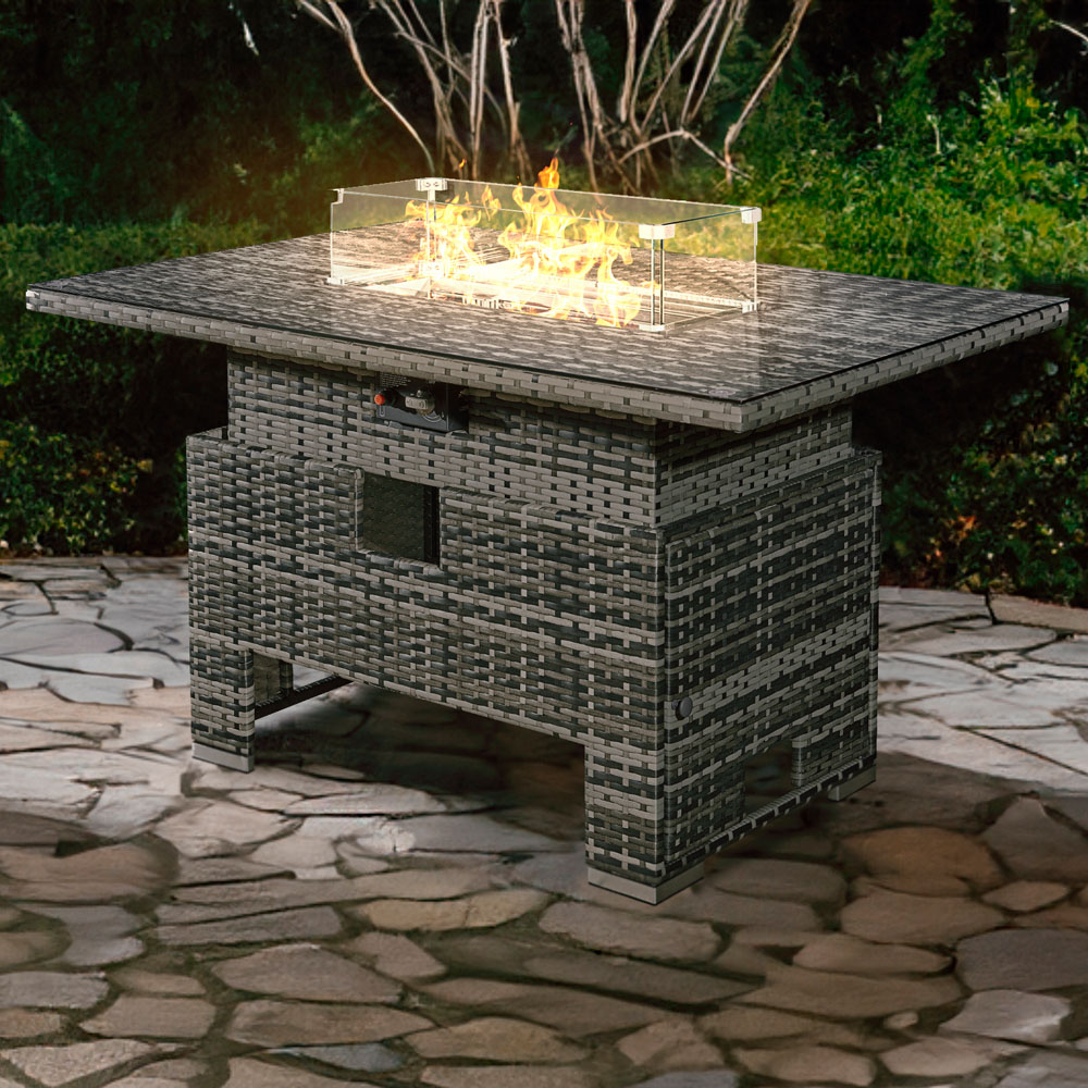 RoyalFire Icarus Walnut Grey Rattan Rising Firepit Table Image 2