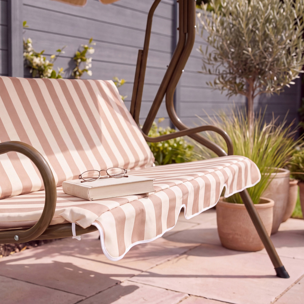 Charles Bentley 3 Seater Beige and White Garden Swing Seat Image 5
