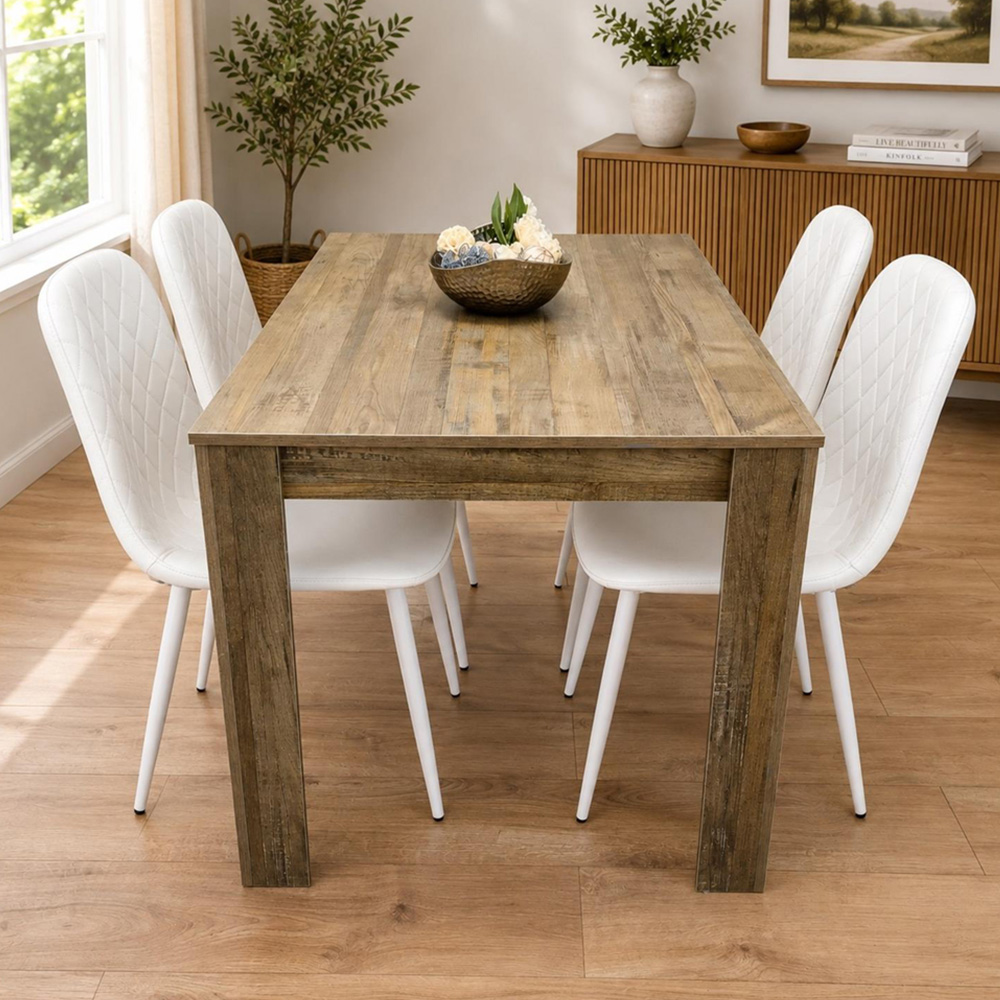 Portland 4 Seater Dining Set Rustic Effect and White Gem Image 1