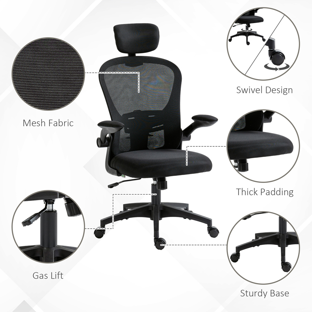 Vinsetto Black Ergonomic Mesh Office Chair with Headrest Image 8
