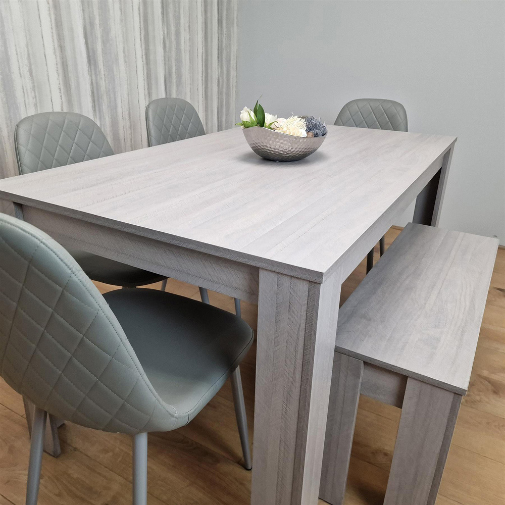 Kosy Koala 6 Seater Faux Leather Gem Pattern Rectangular Dining Bench Set Grey Image 6