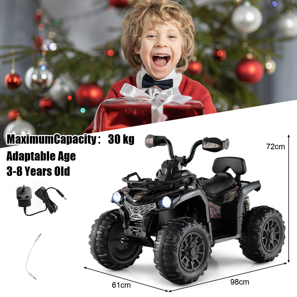 Costway Black Electric Powered Kids Ride On ATV 12V Image 9