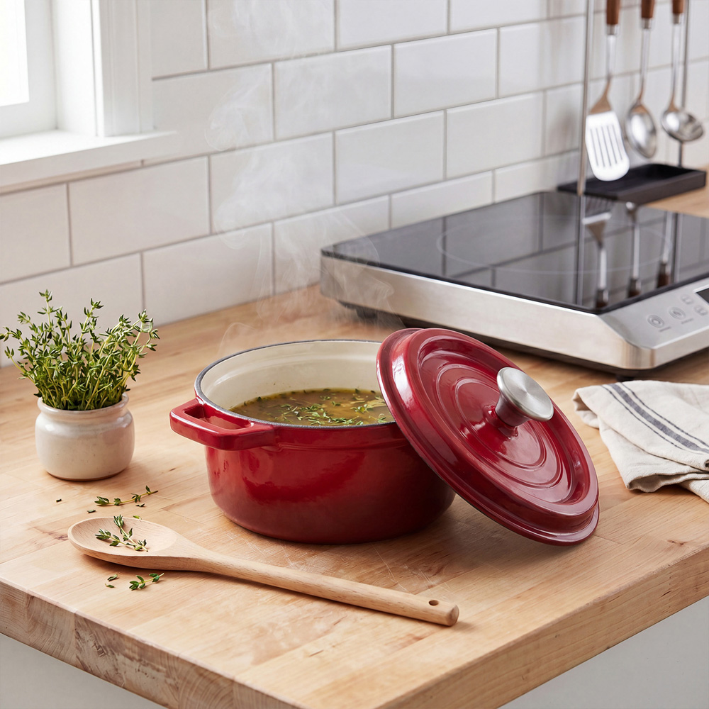 Living and Home Gradient Red Enamelled Cast Iron Dutch Oven Pot 6L Image 7