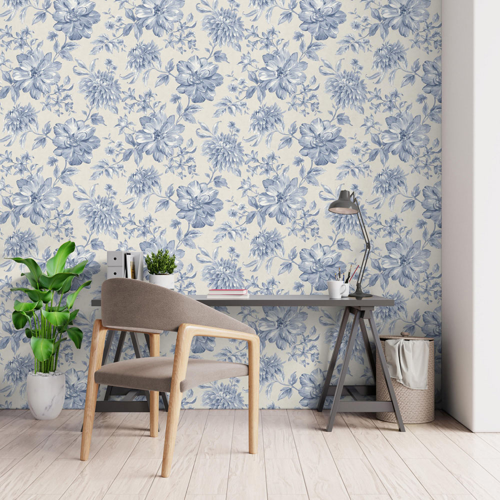 Fine Decor Isabella Floral Blue Wallpaper Image 5