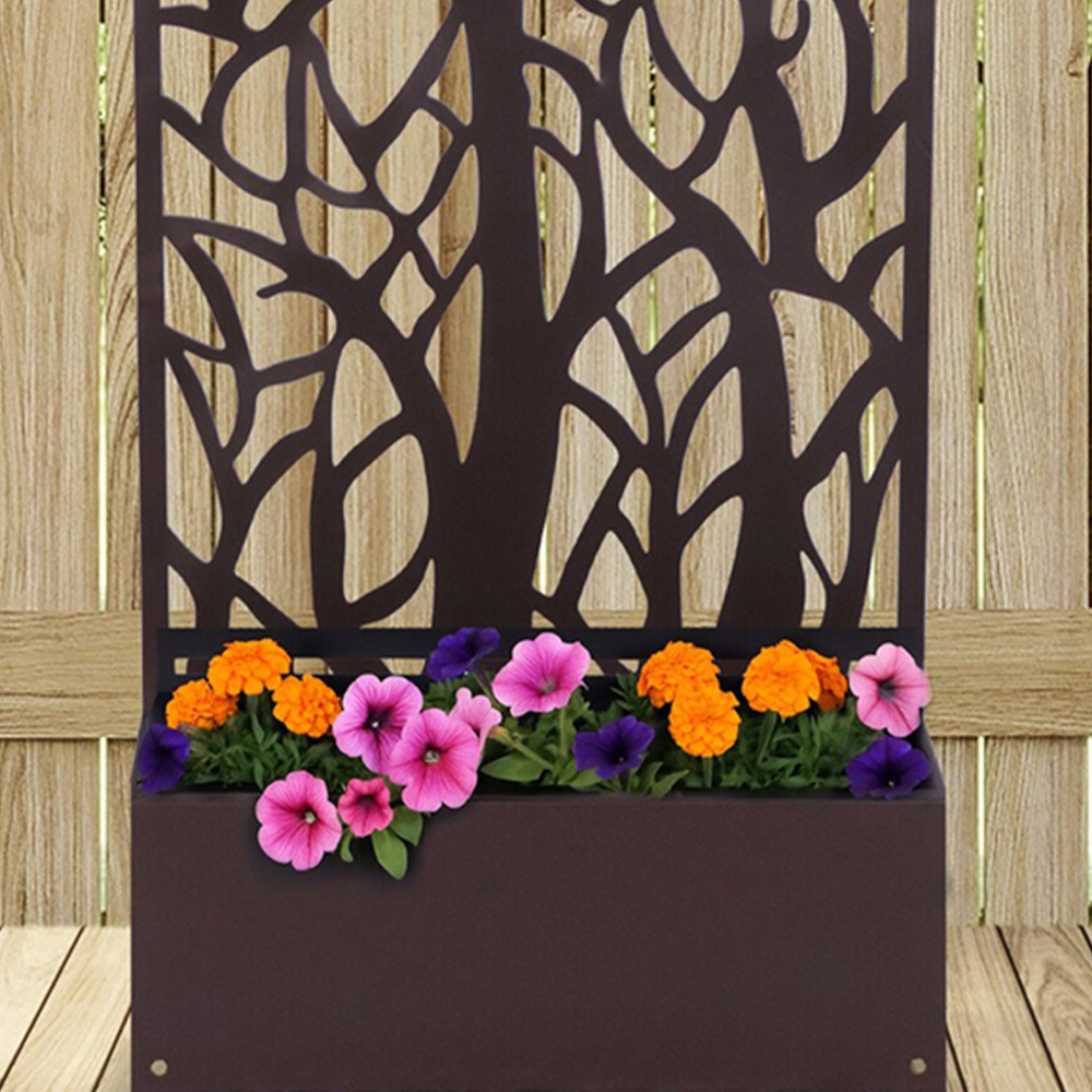 Ornate Rust Tree Planter with Trellis Brown Image 6