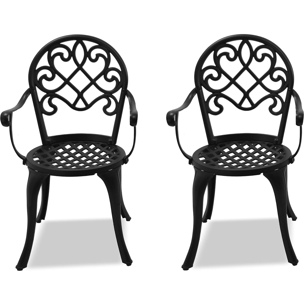 Centurion Prego Set of 2 Black Garden Bistro Chairs with Armrests Image 3