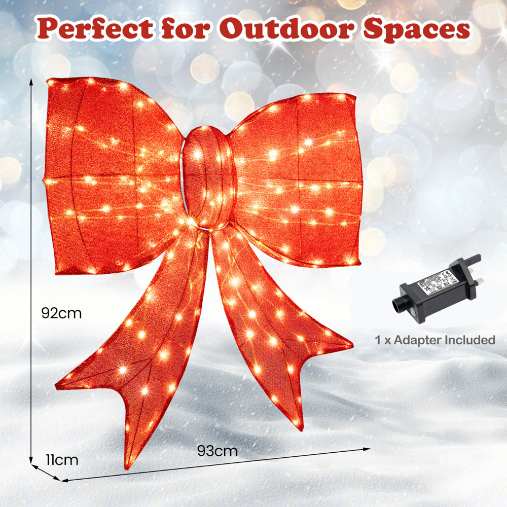 Costway 150 Warm White LED Lighted Bow Christmas Decoration with 2 Hanging Rings 3ft Image 8