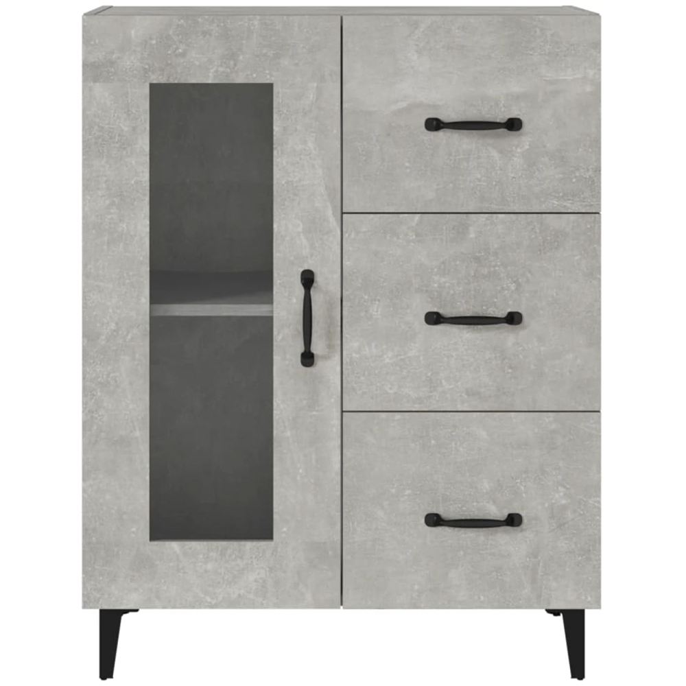 vidaXL Single Glass Door 3 Drawer Concrete Grey Wooden Sideboard Image 4