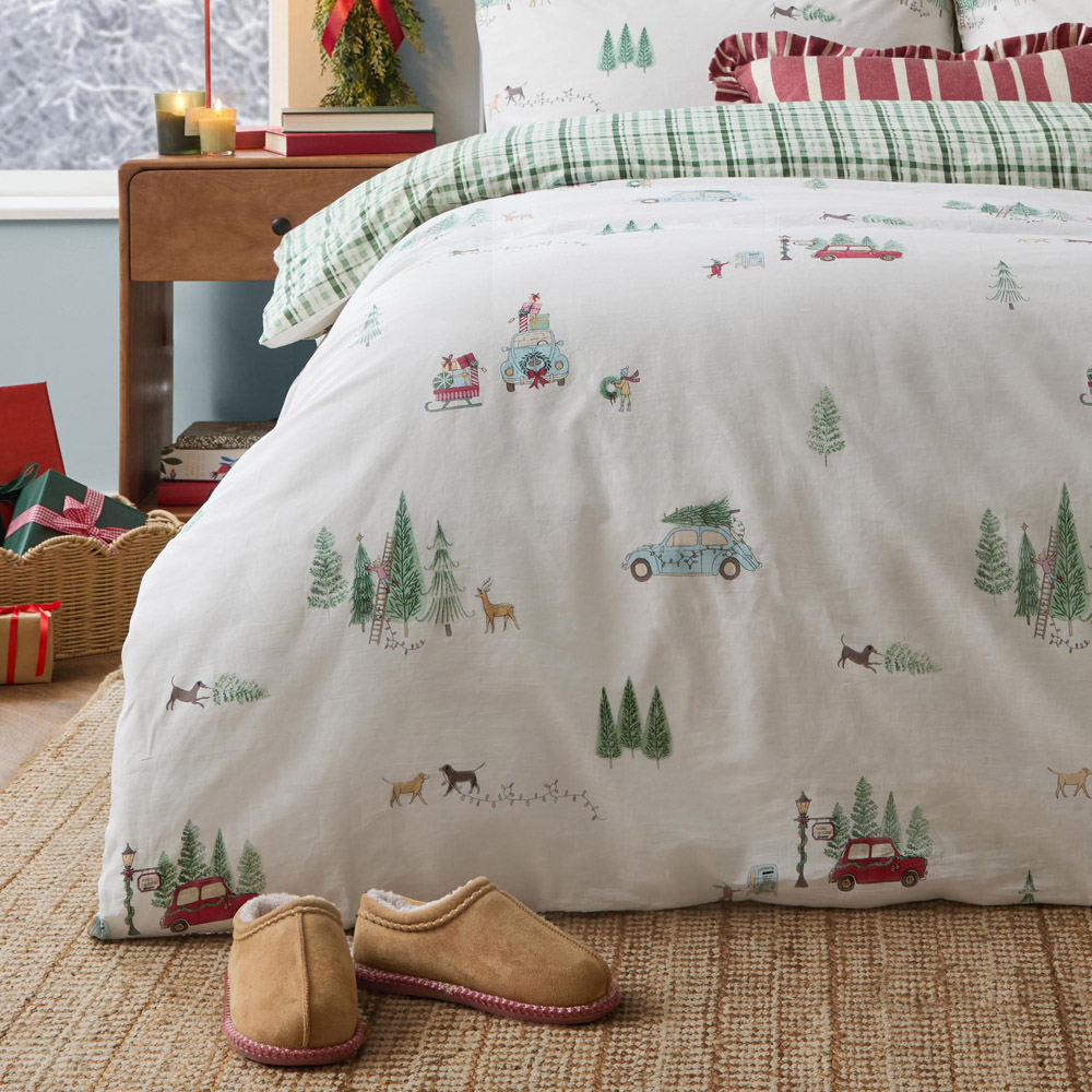 Wylder Christmas Tree Lane Double Natural Sage Cotton Duvet Cover Set Image 4
