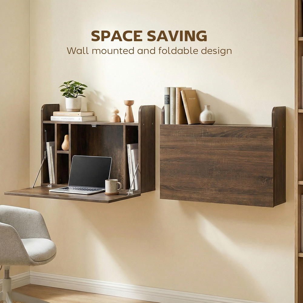 Portland Single Shelf Dark Brown Wall Mounted Table with Hidden Storage Compartments Image 7