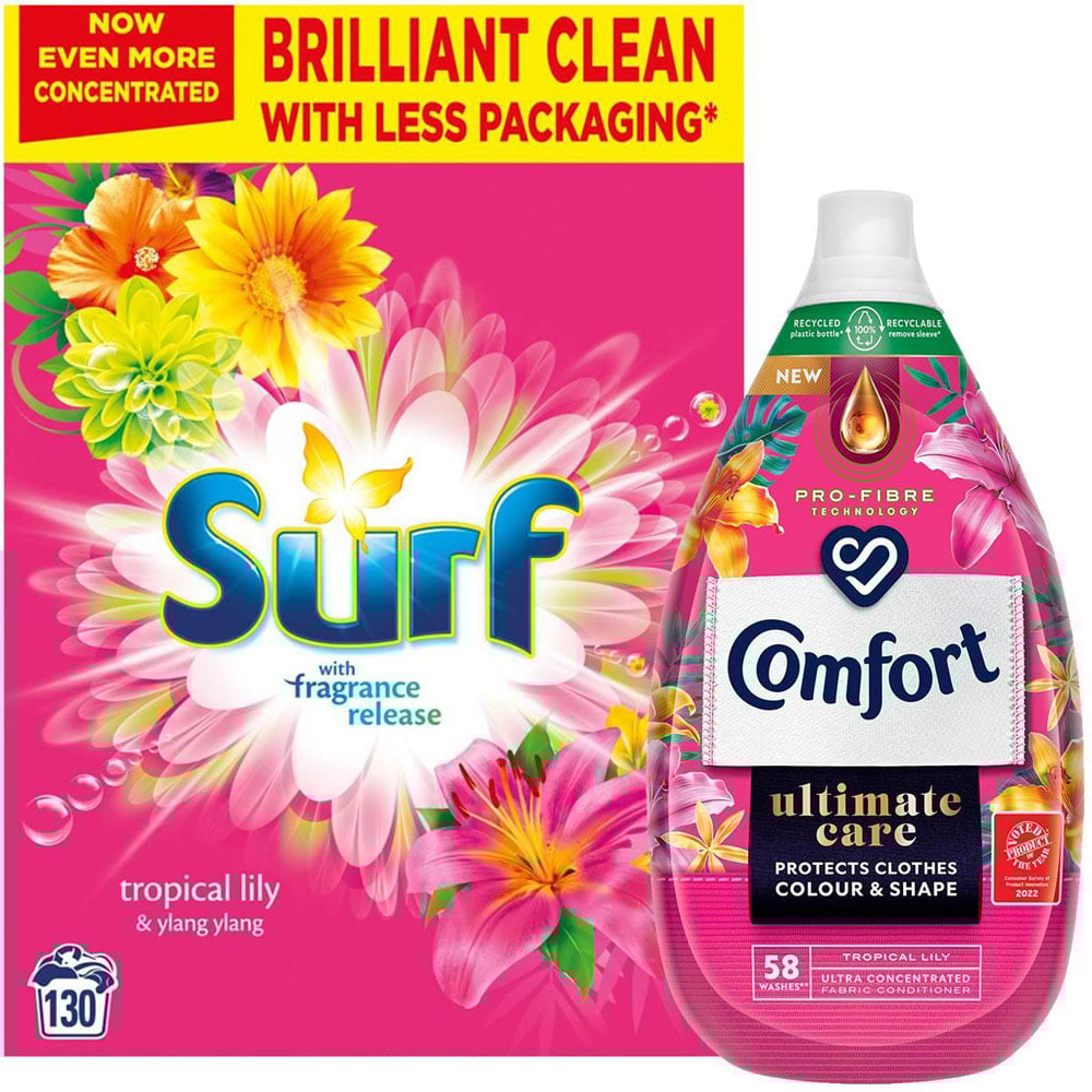 Surf Laundry Powder with Comfort Tropical Lily Fabric Conditioner Image 1