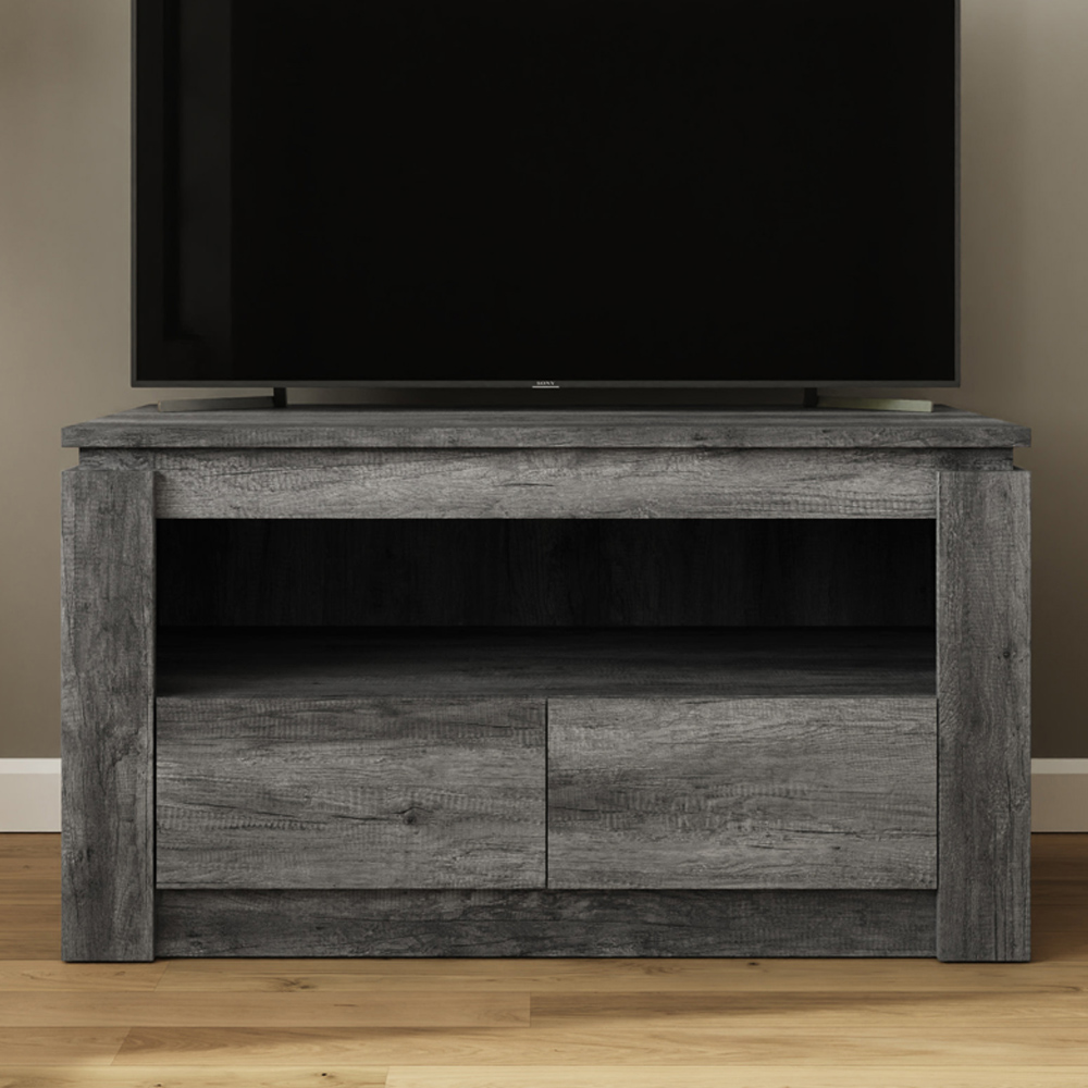 GFW Canyon 2 Drawer Single Open Shelf Charcoal Grey TV Unit Image 1