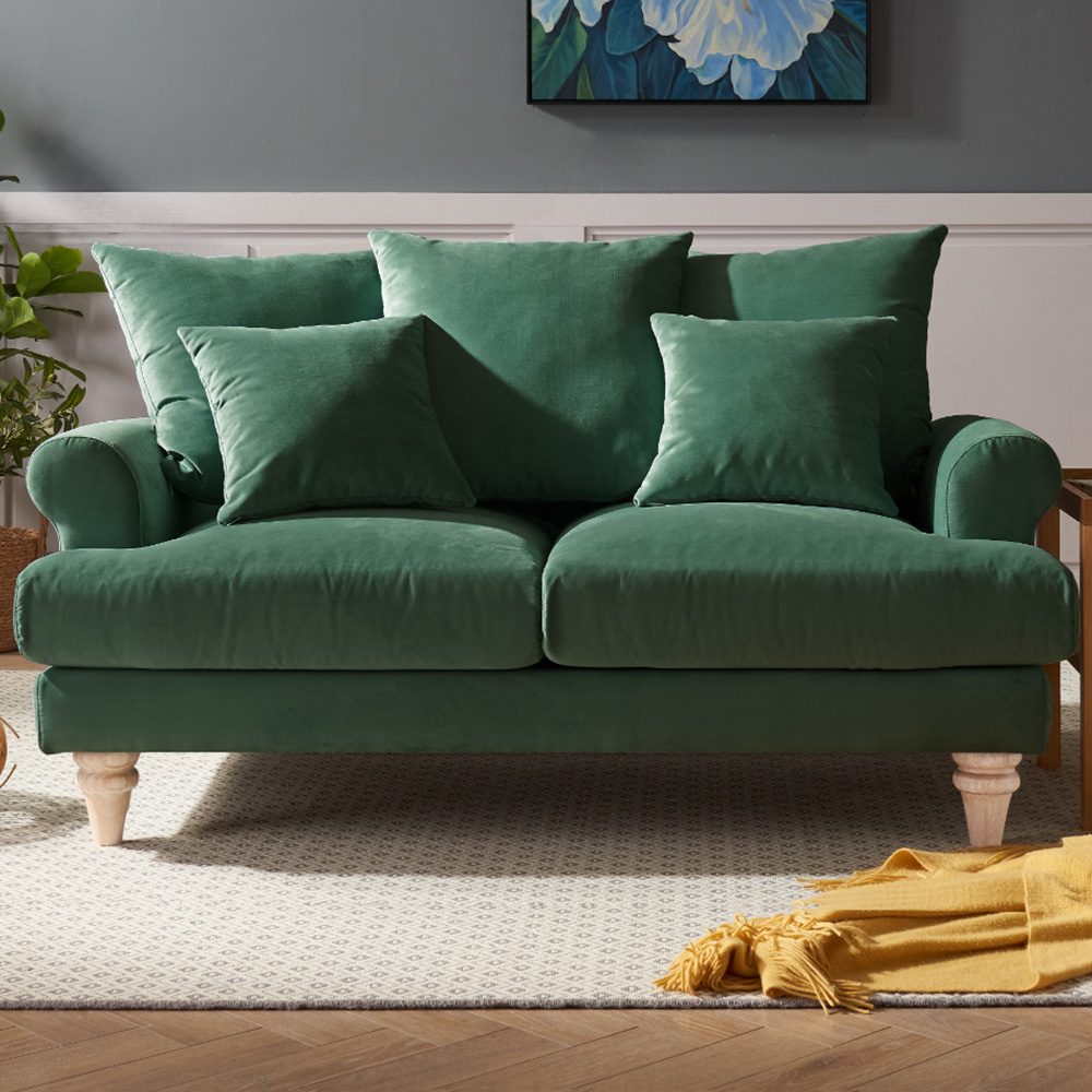Home Detail Churchill 2 Seater Dark Green Velvet Sofa Image 1
