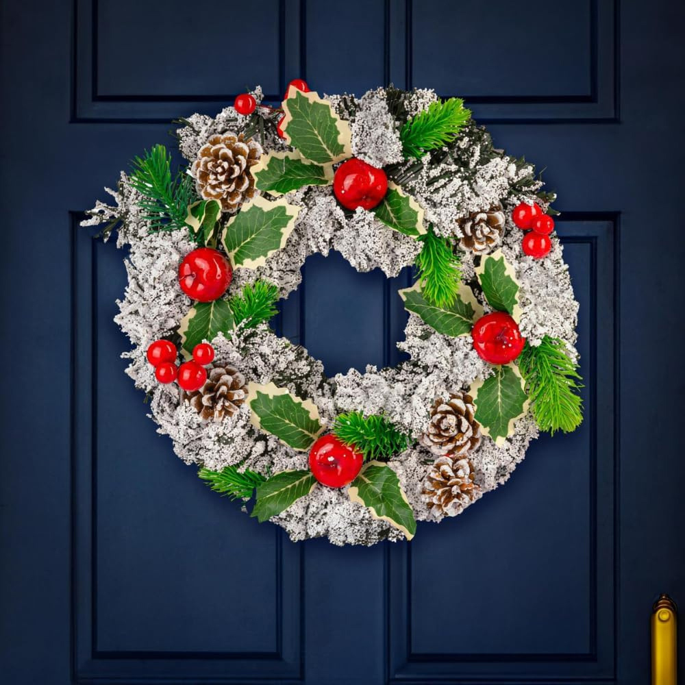Marco Paul Snow Covered Pine Effect Artificial Christmas Wreath 30cm Image 2