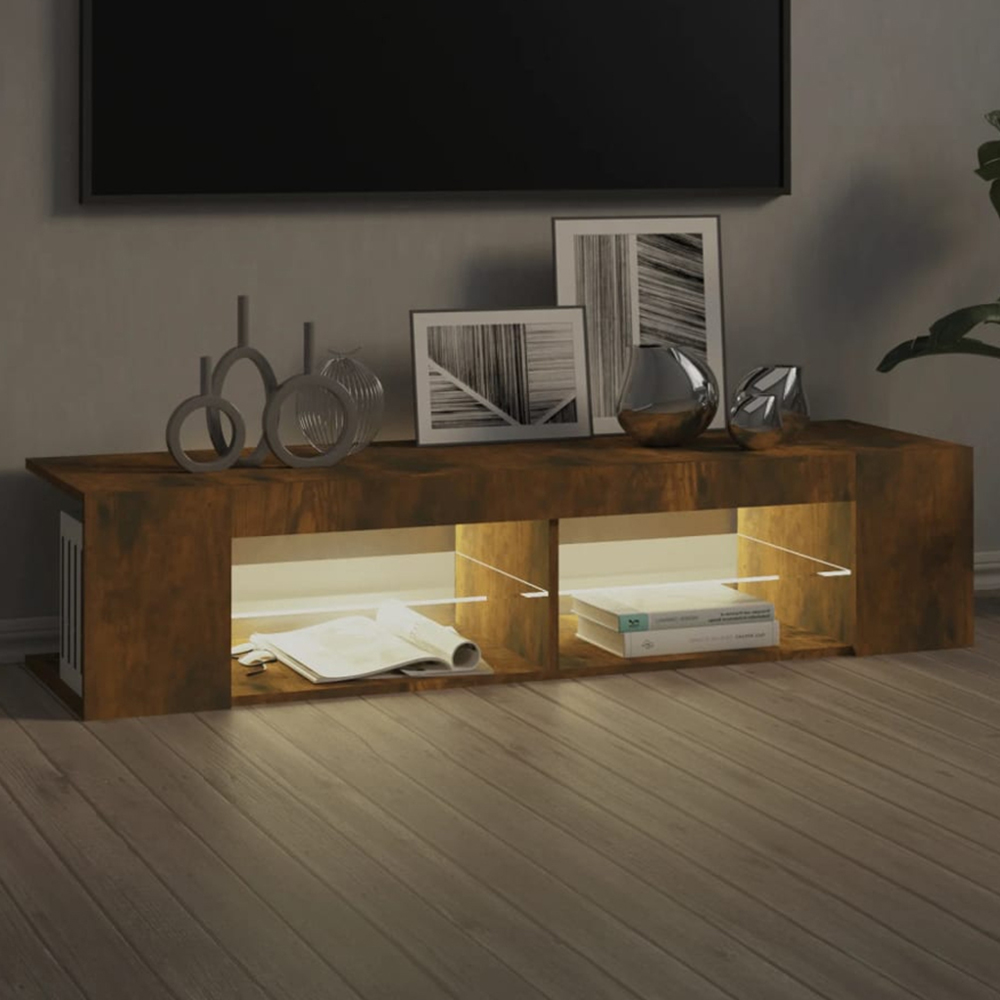 vidaXL 6 Shelf Smoked Oak TV Cabinet with LED Lights Image 1