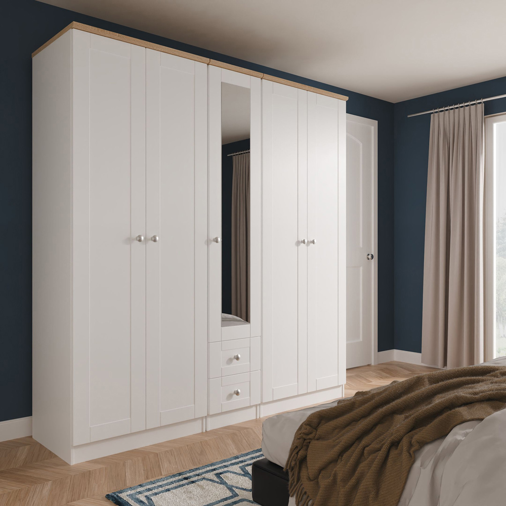 Crowndale Sussex 5 Door 2 Drawer White Ash and Bardolino Oak Tall Mirror Wardrobe Ready Assembled Image 9