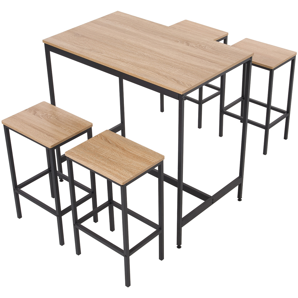 Living and Home 4 Seater Natural Wood and Black Bar Table and Stool Set Image 2