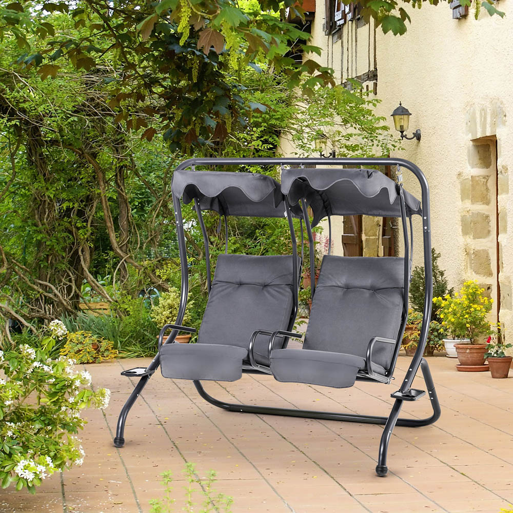 Outsunny 2 Seater Grey Modern Garden Swing Chair with Removable Shade Canopy Image 4